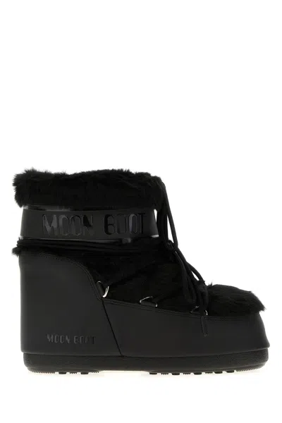 Moon Boot Black Eco Fur And Synthetic Leather Icon Low Ankle Boots