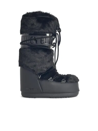 MOON BOOT BLACK FAUX FUR BOOTS