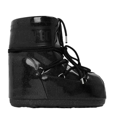 Moon Boot Black Glitter Patent Snow Boots