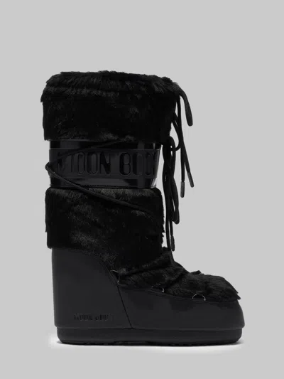 Moon Boot Black Icon Boot In Faux Fur