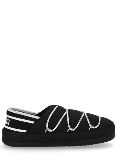 MOON BOOT WOMEN BLACK LOGO SLIPPERS