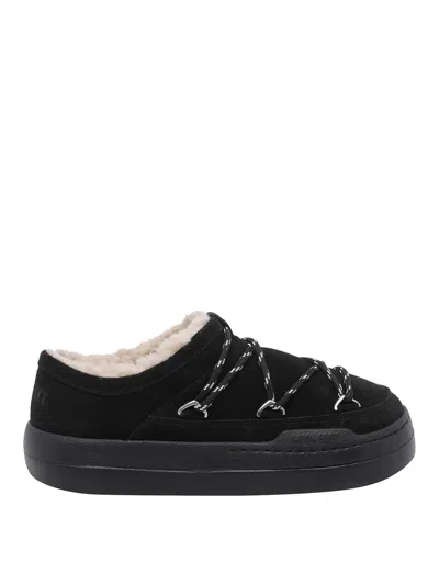 Moon Boot Suede Park Slippers Round Toe Flat Sole In Black