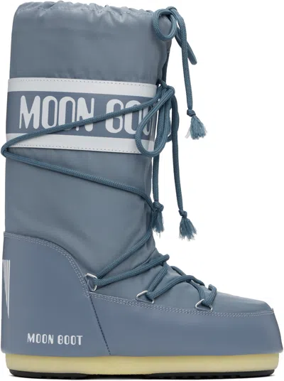 Moon Boot Blue Icon Nylon Boots In H004 - Elephant Grey