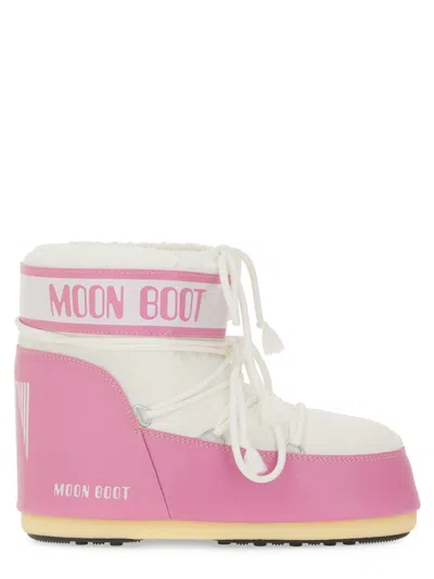 Moon Boot Pink & White Icon Low Boots In Multi