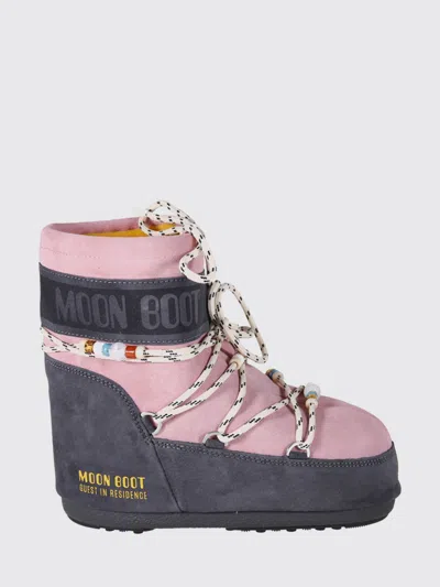 Moon Boot Woman Ankle Boots Antique Rose Size 8-9.5 Leather In Pink