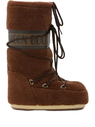 Moon Boot Icon Faux Leather-trimmed Fleece Snow Boots In Brown