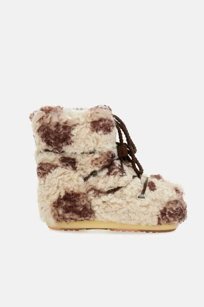 Moon Boot Icon Curly Cow-print Faux Fur Ankle Snow Boots In White