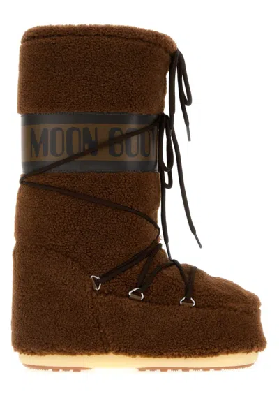 Moon Boot Icon Faux Leather-trimmed Fleece Snow Boots In Brown