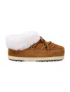 Moon Boot Suede Mules With Braided Lace Detail And Plush Fur Collar In Brown