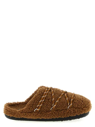 Moon Boot Brown Textured Teddy Slippers