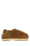 Moon Boot Elasticated Band Suede Slippers In Brown