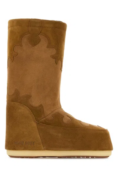 Moon Boot Camel Suede Icon Boots In Black