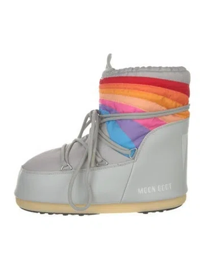 Pre-owned Moon Boot Canvas Colorblock Pattern Lace-up Boots In Gray