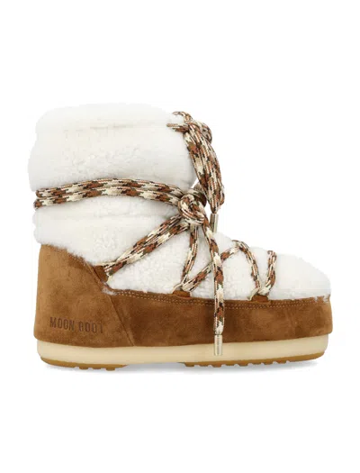 Moon Boot Classic Slip-on Fur-trimmed Boots In Whisky Off White