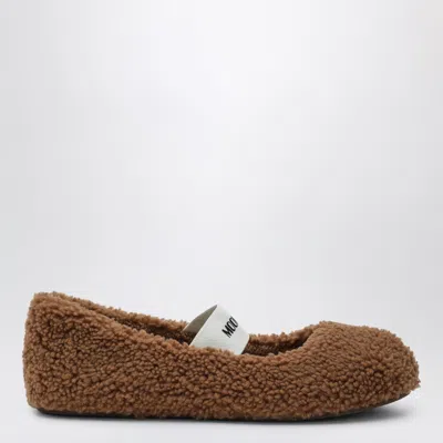 Moon Boot Cognac Shearling Mini Ballerina Flats In Brown