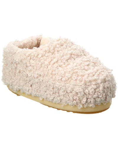 Moon Boot Faux-curly-fur Slippers In Beige