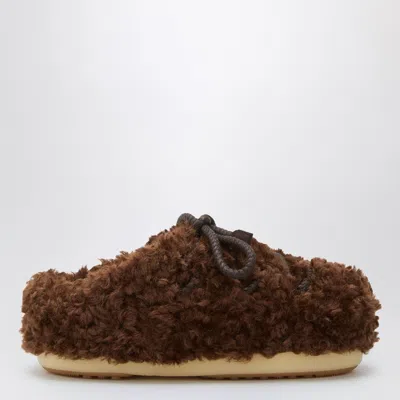 MOON BOOT MOON BOOT DARK BROWN CURLY SHEARLING MULES