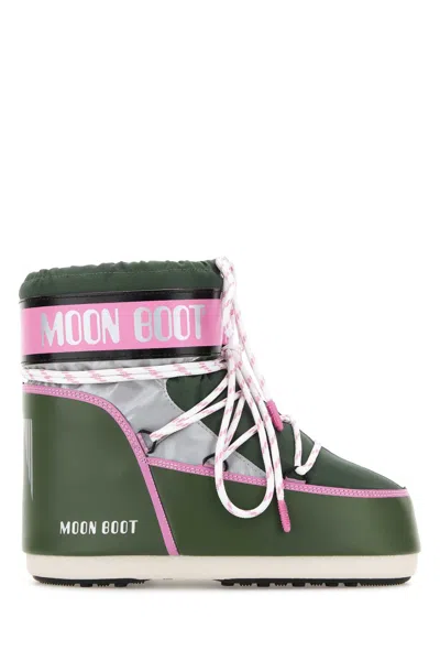 Moon Boot Dark Green Fabric Icon Low Space Racing Ankle Boots