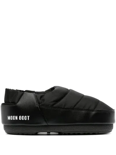 Moon Boot Elasticated Band Padded Slippers In Black