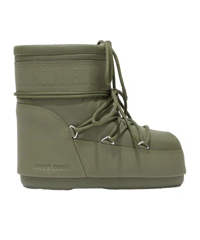 Moon Boot Embossed Text Lace-up Winter Boots In Green