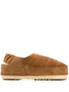 Moon Boot Suede Stitched Round Sole Slippers In Braun