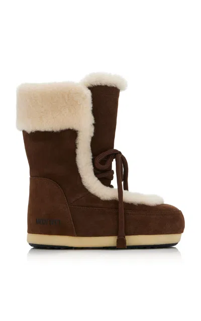 Moon Boot Evx Fairy Suede And Sheepskin Boots In Brown