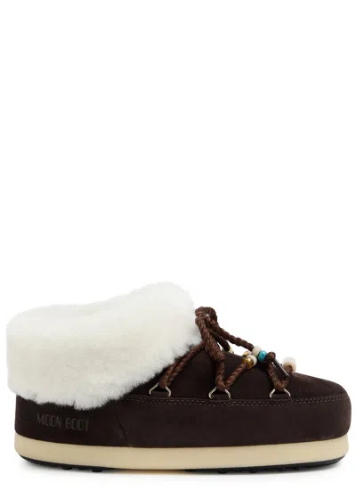 MOON BOOT MOON BOOT EVX PADDED SUEDE BEADS MULES DARK BROWN/NATURAL UK4
