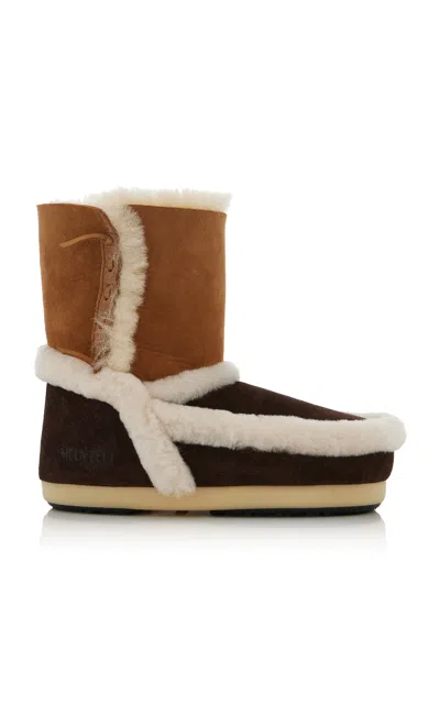 Moon Boot Evx Patchwork Sheepskin Boots In Brown