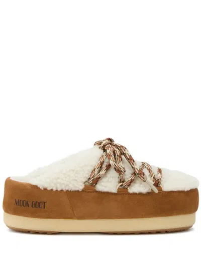 Moon Boot Evx Shearling Mules Woman Whisky In White