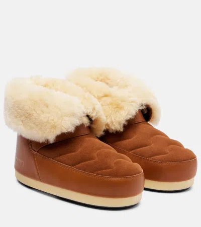 MOON BOOT EVX SHEARLING-TRIMMED LEATHER AND SUEDE SNOW BOOTS