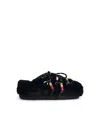 Moon Boot Beaded Fur Slippers Flat Sole Round Toe In Black