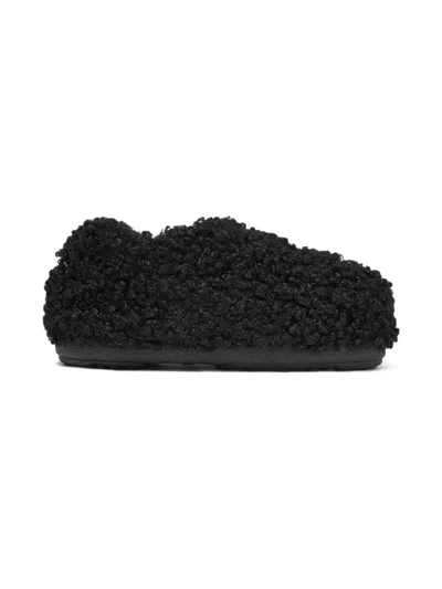 Moon Boot Kids' Faux-curly-fur Slippers In Black
