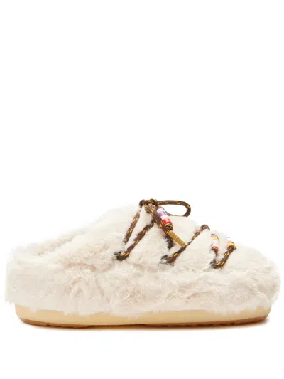 Moon Boot Faux-fur Beaded Mules In White