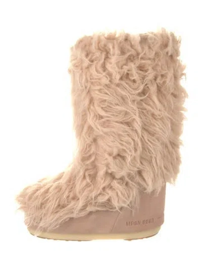 Pre-owned Moon Boot Faux Fur Faux Fur Trim Boots In Pink
