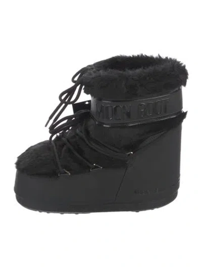 Pre-owned Moon Boot Faux Fur Faux Fur Trim Lace-up Boots W/ Tags In Black