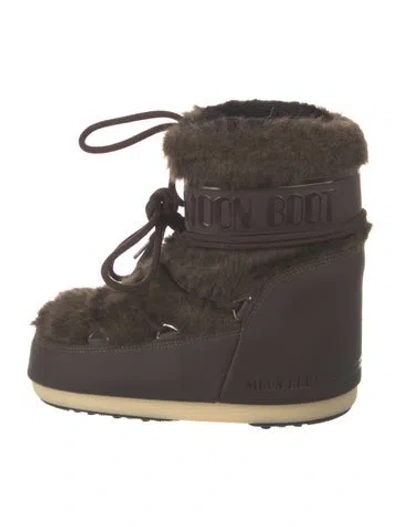 Pre-owned Moon Boot Faux Fur Faux Fur Trim Snow Boots In Brown