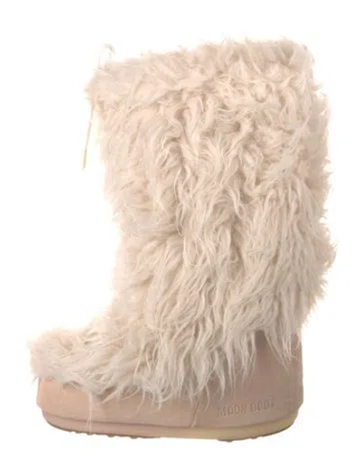 Pre-owned Moon Boot Faux Fur Faux Fur Trim Snow Boots In Neutrals