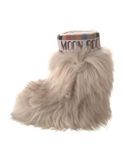 Pre-owned Moon Boot Faux Fur Graphic Print Boots In Neutrals