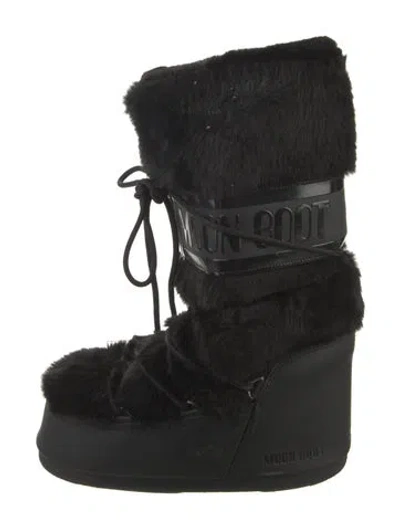 Pre-owned Moon Boot Faux Fur Lace-up Boots In Black