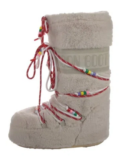 Pre-owned Moon Boot Faux Fur Lace-up Boots In Gray