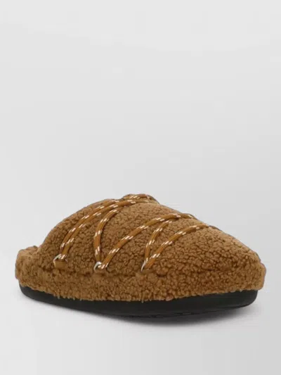 Moon Boot Faux Fur Shearling Slippers Front Lace