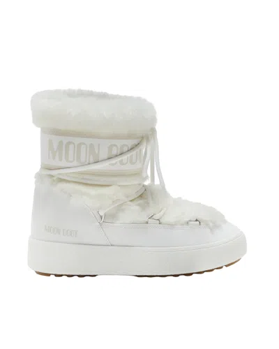 Moon Boot Faux Fur Trim Lace-up Snow Boots In White