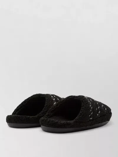Moon Boot Faux Shearling Flat Sole Round Toe Slippers In Black