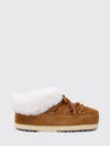Moon Boot Suede Mules With Braided Lace Detail And Plush Fur Collar In Brown