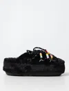 Moon Boot Beaded Fur Slippers Flat Sole Round Toe In Schwarz