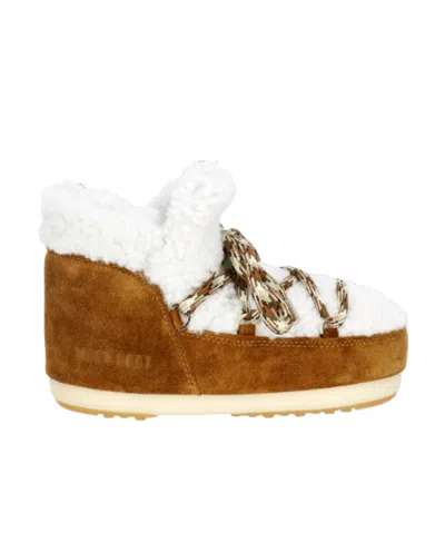 Moon Boot Fur Detail Slippers In Brown