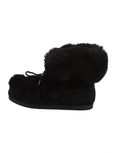 Pre-owned Moon Boot Fur Fur Trim Lace-up Boots In Black