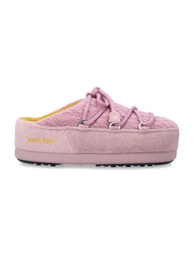 Moon Boot Futuristic Knit Flat With Chunky Rubber Sole - Mini In Pink