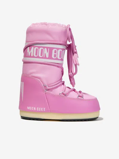 Moon Boot Girls Pale Pink Kids Icon Junior Branded Nylon Snow Boots 3-7 Years
