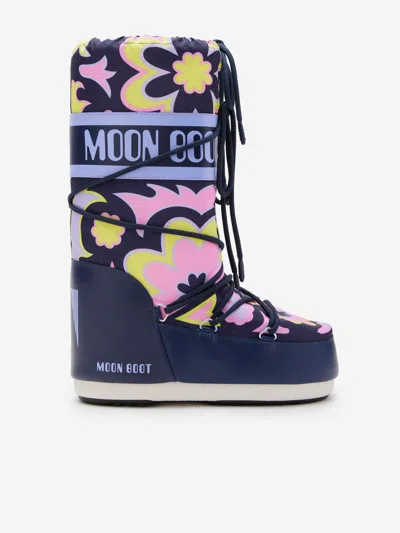 Moon Boot Girls Icon Flower Boots In Multicoloured